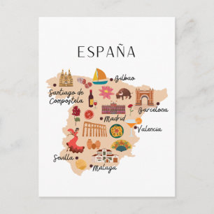Cartão Postal Mapa de viagem da Espanha