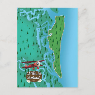 Cartão Postal Mapa de viagem da Ilha Amelia na Flórida.
