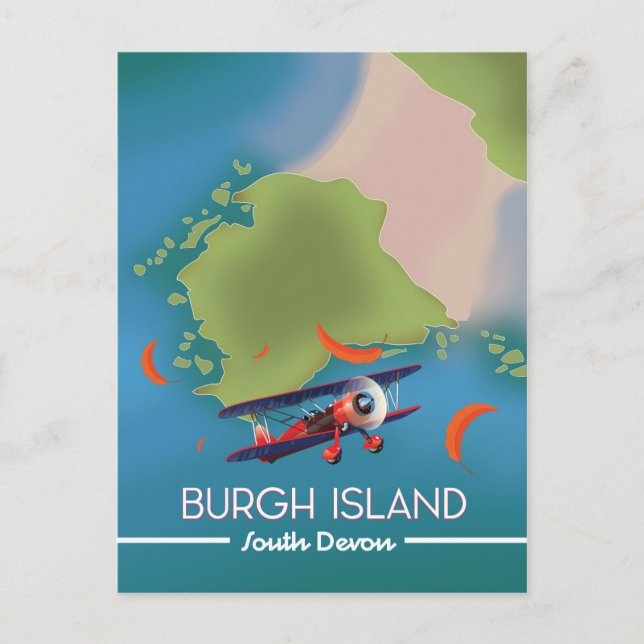Cartão Postal Mapa de viagem da Ilha Burgh Devon (Frente)