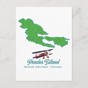 Cartão Postal Mapa de viagem da Ilha Pender, Colúmbia Britânica