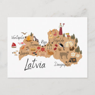 Cartão Postal Mapa de viagem da Letônia