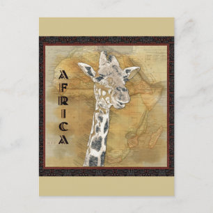 Cartão Postal Mapa de Viagem da Vintage Giraffe Africa