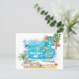 Cartão Postal Mapa de Viagem das Ilhas Bora Bora Polinésia Franc