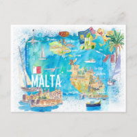 Mapa de Viagem das Ilhas Ilustradas de Malta com E