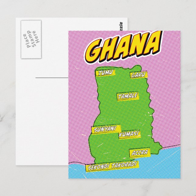 Cartão Postal Mapa de viagem de Gana (Frente/Verso)