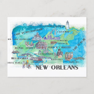 Cartão Postal Mapa de viagem de New Jersey EUA com destaques