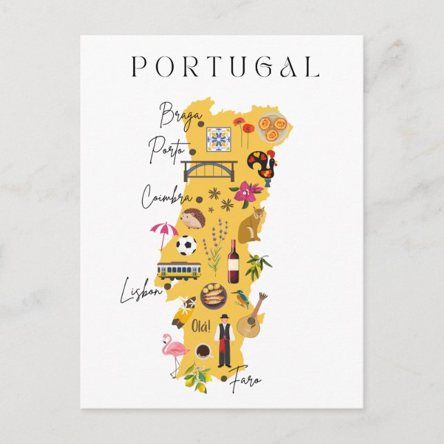 Cartão Postal mapa de viagem de Portugal (Frente)
