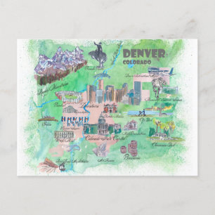 Cartão Postal Mapa de Viagem Denver Colorado 