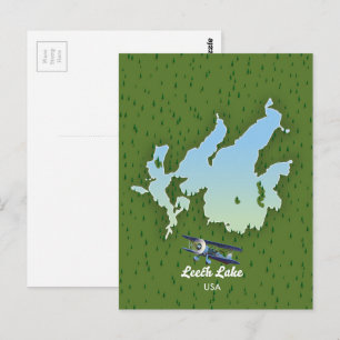 Cartão Postal Mapa de viagem do lago Leech