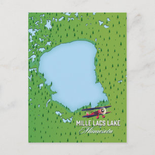 Cartão Postal mapa de viagem do lago mille lacs Minnesota.