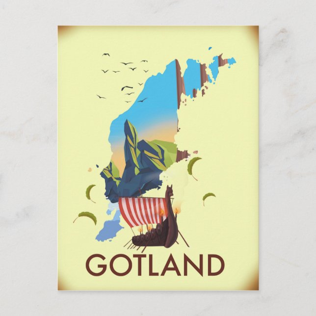 Cartão Postal Mapa de Viagem do Mar Báltico de Gotland (Frente)