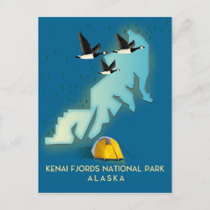 Cartão Postal Mapa de viagem do Parque Nacional do Kenai Fjords 