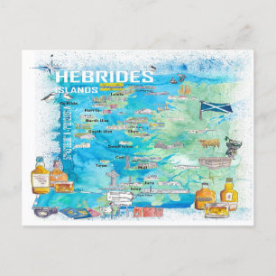 Cartão Postal Mapa de viagem ilustrado das Ilhas Hébridas