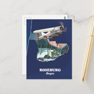 Cartão Postal Mapa de viagem retrô de Roseburg Oregon.