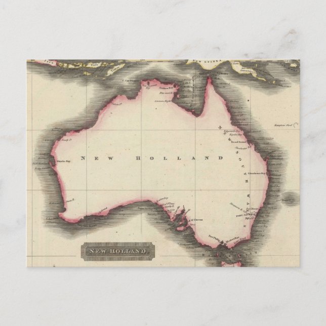 Cartão Postal Mapa de Vintage da Austrália (1817) (Frente)