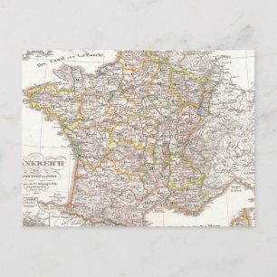 Cartão Postal Mapa de Vintage da França (1850)