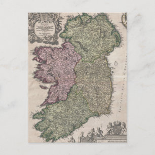 Cartão Postal Mapa de Vintage da Irlanda (1716)