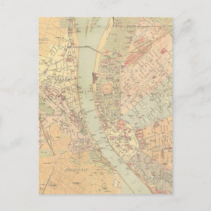 Cartão Postal Mapa de Vintage de Budapeste na Hungria (1884)