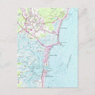 Cartão Postal Mapa de Vintage de Hampton Beach NH (1957)