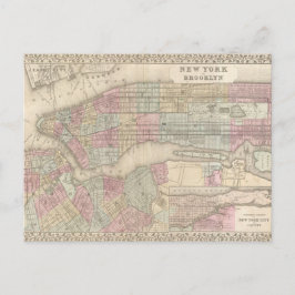 Cartão Postal Mapa de Vintage de Nova Iorque / Brooklyn