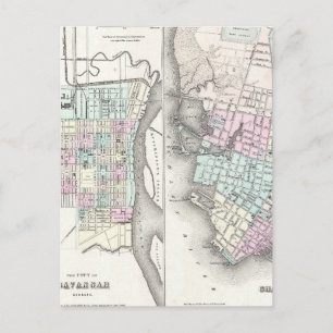Cartão Postal Mapa de Vintage de Savannah e Charleston (1855)
