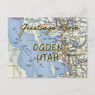 Cartão Postal Mapa de Vintage de Utah Ogden