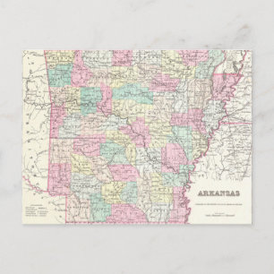 Cartão Postal Mapa de Vintage do Arkansas (1855)