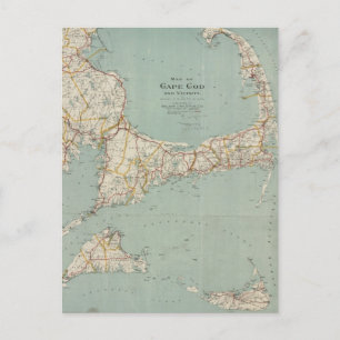 Cartão Postal Mapa de Vintage do Cabo Cod (1917)