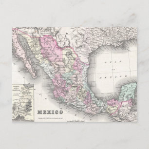 Cartão Postal Mapa de Vintage do México (1855)