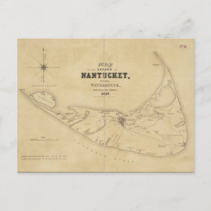 Cartão Postal Mapa de Vintage do Nantucket (1838)