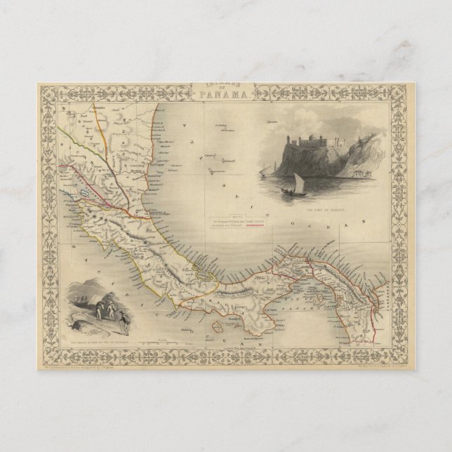 Cartão Postal Mapa de Vintage do Panamá (1851) (Frente)