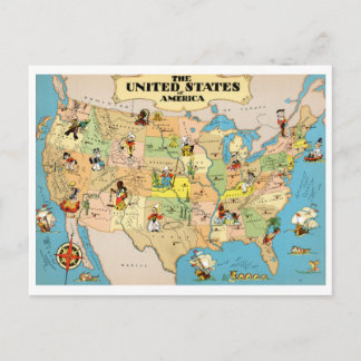 Cartão Postal Mapa de Vintage dos Estados Unidos