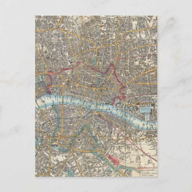 Cartão Postal Mapa de Vintage em Londres (1848) (Frente)