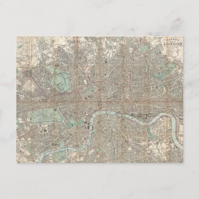 Cartão Postal Mapa de Vintage em Londres (1890) (Frente)