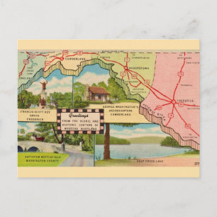 Cartão Postal Mapa de Vintage em Maryland Ocidental