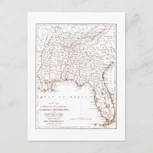 Cartão Postal Mapa de Vintage no Alabama Georgia Mississippi
