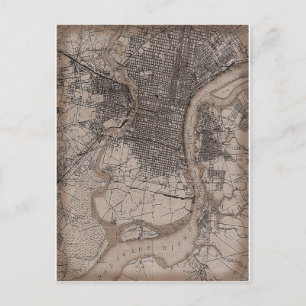 Cartão Postal Mapa de Vintage Philadelphia 1898