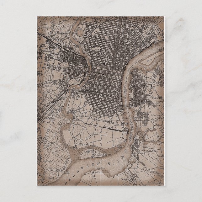 Cartão Postal Mapa de Vintage Philadelphia 1898 (Frente)
