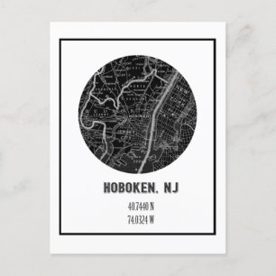 Cartão Postal Mapa de Vintagem de Nova Jersey Hoboken