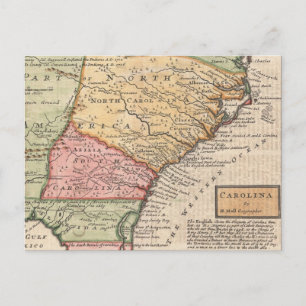 Cartão Postal Mapa de Vintagens das Carolinas (1746)