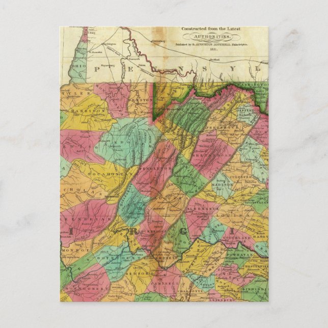 Cartão Postal Mapa de Virgínia e Maryland (Frente)