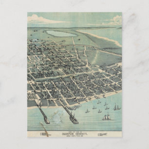 Cartão Postal Mapa de Vista Aérea de Corpus Christi Texas 1887