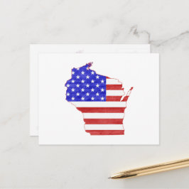 Cartão Postal Mapa de Wisconsin Formou Bandeira Patriótica Ameri