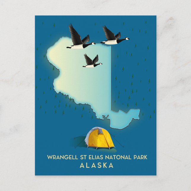 Cartão Postal mapa de Wrangell St Elias Alasca (Frente)