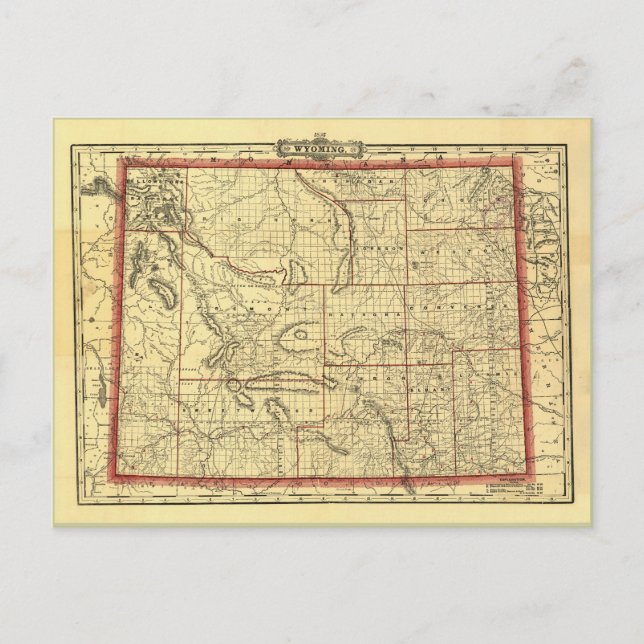 Cartão Postal Mapa de Wyoming de 1895 (Frente)