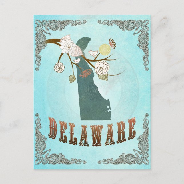 Cartão Postal Mapa Delaware Com Aves Adoráveis (Frente)