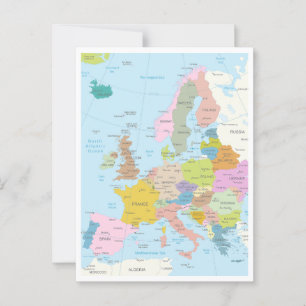 Cartão Postal Mapa detalhado do Continente Europeu
