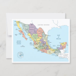 Cartão Postal Mapa detalhado do México