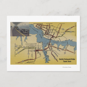 Cartão Postal Mapa detalhado do túnel da ponte Norfolk-Portsmou