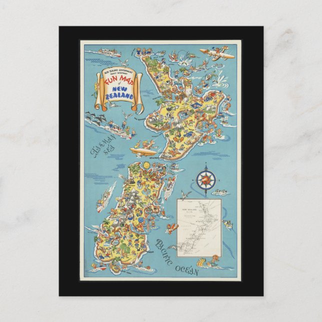 Cartão Postal Mapa divertido da Nova Zelândia (Frente)
